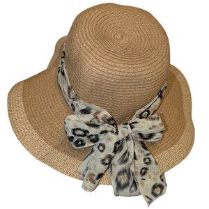 ☀️Aug.Sale☀️Jacobson Straw Hat -Leopard Scarf Bow -Wide Brim Sun Protection